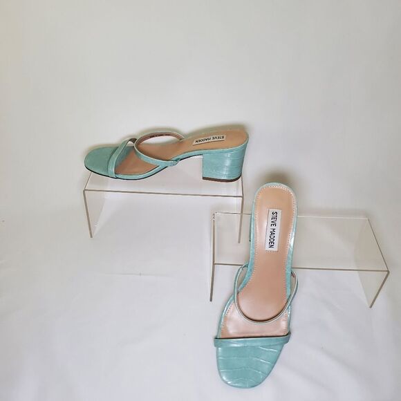 NEW Steve Madden Women's Sandals Size 9.5M Green Block Heel Slip-On Strappy - Picture 9 of 14